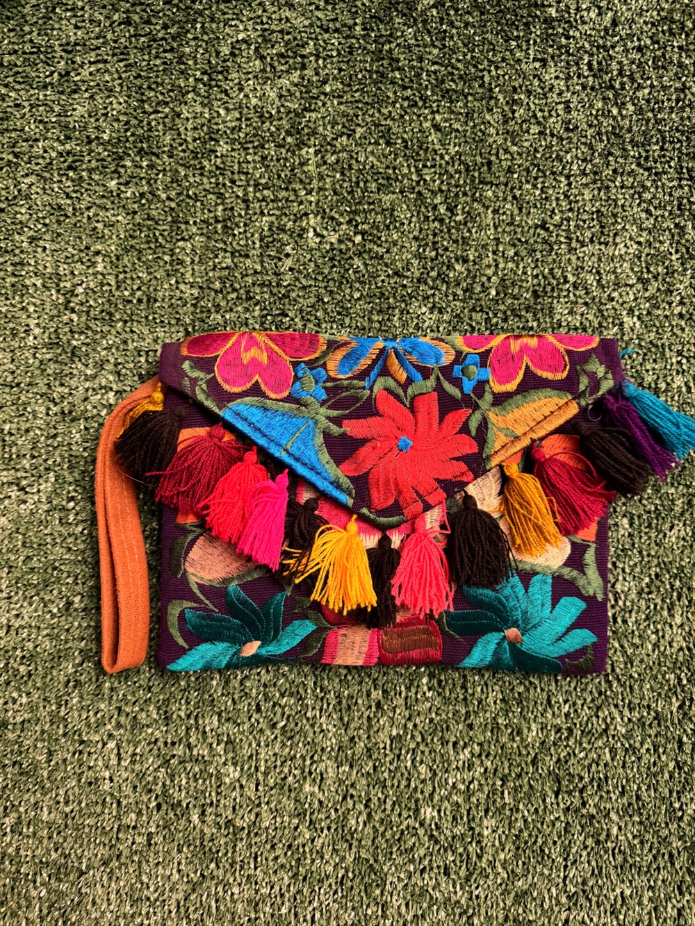 Embroidered Floral Tassel Clutch in Multi-Color